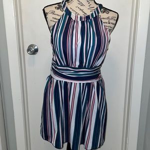 COPY - BBATHING SUIT TOP -SIZE 10- MULTI STRIPES -HALTER NECK WITH BACK OPENING-